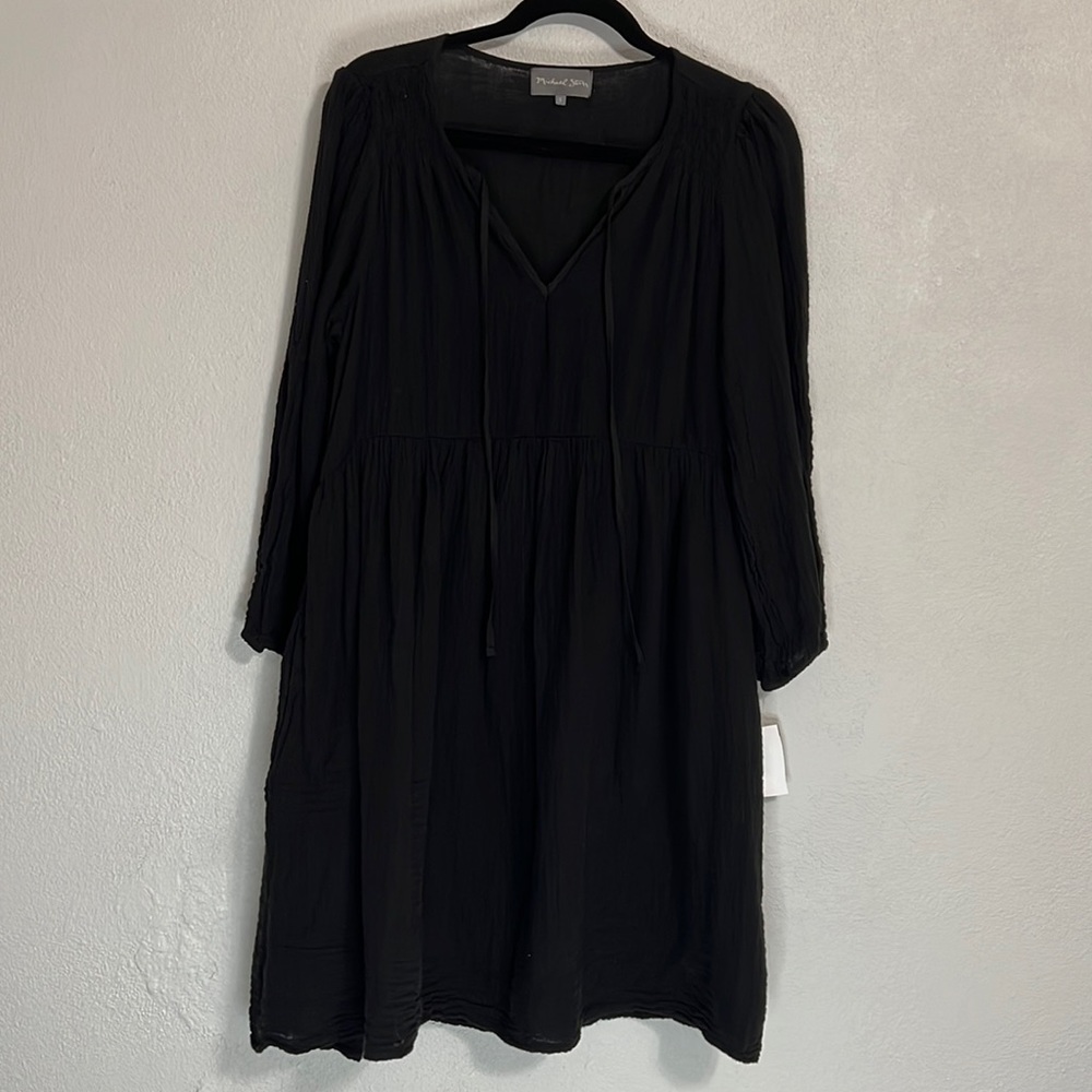 New! Michael Stars Double Gauze Baby Doll Mini Dress. Black Size S